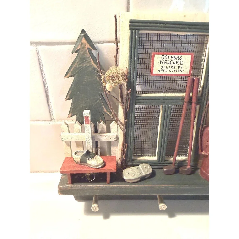 Vintage 3D Golf-Themed Wooden Key Holder & Shadow Box Wall Display
